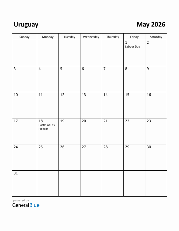 May 2026 Calendar with Uruguay Holidays