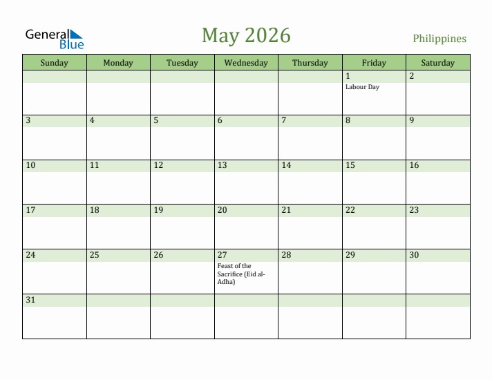 May 2026 Calendar with Philippines Holidays