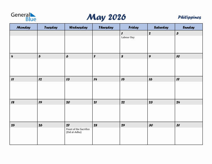 May 2026 Calendar with Holidays in Philippines