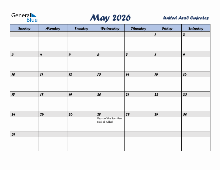 May 2026 Calendar with Holidays in United Arab Emirates