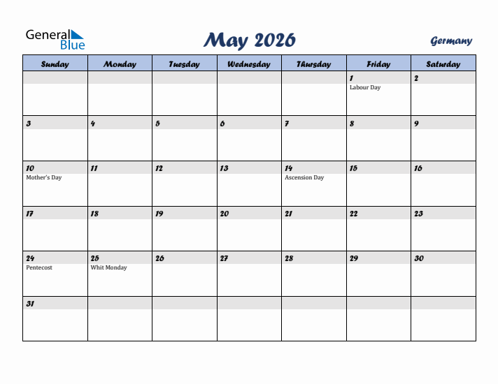 May 2026 Calendar with Holidays in Germany