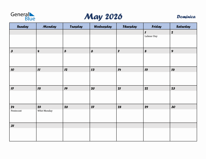 May 2026 Calendar with Holidays in Dominica