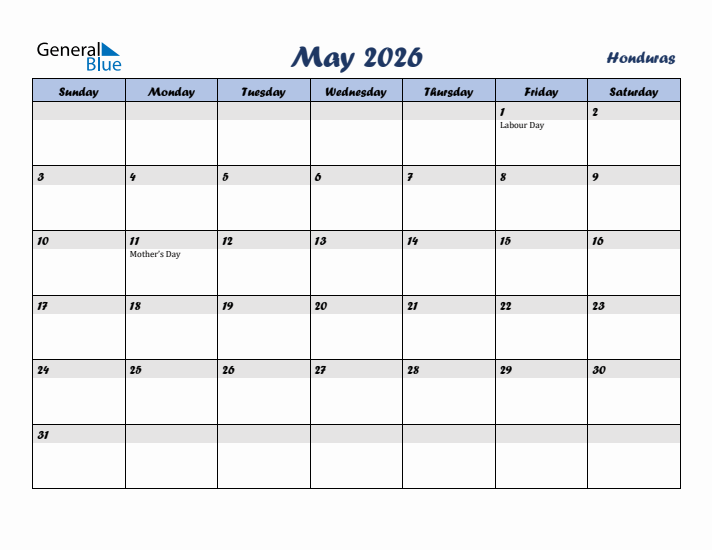 May 2026 Calendar with Holidays in Honduras