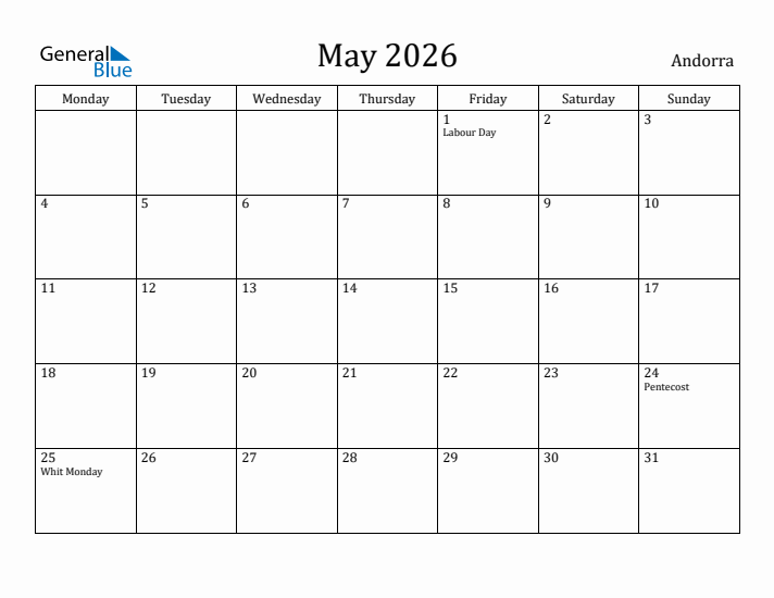 May 2026 Calendar Andorra