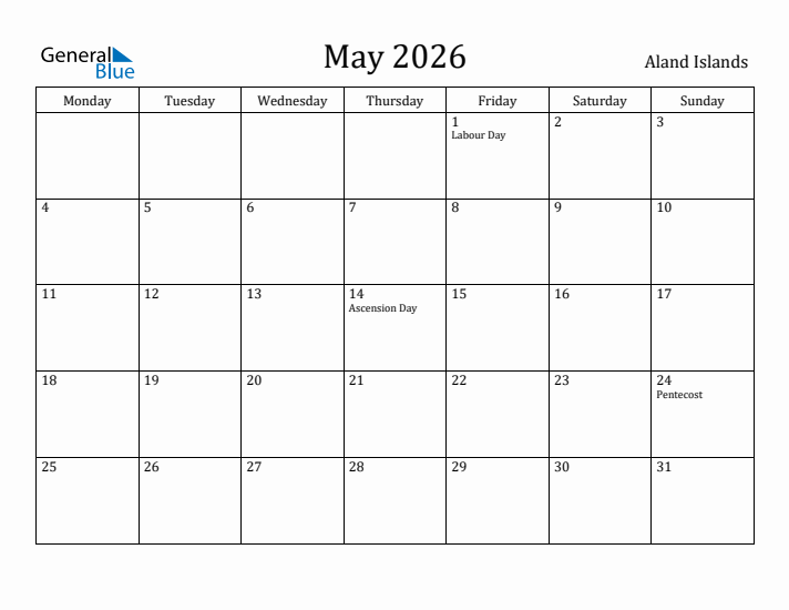 May 2026 Calendar Aland Islands