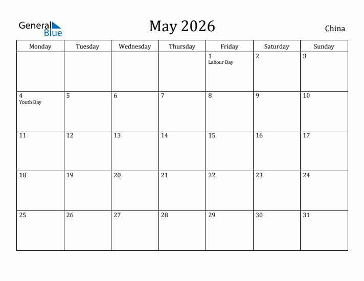 May 2026 Calendar China