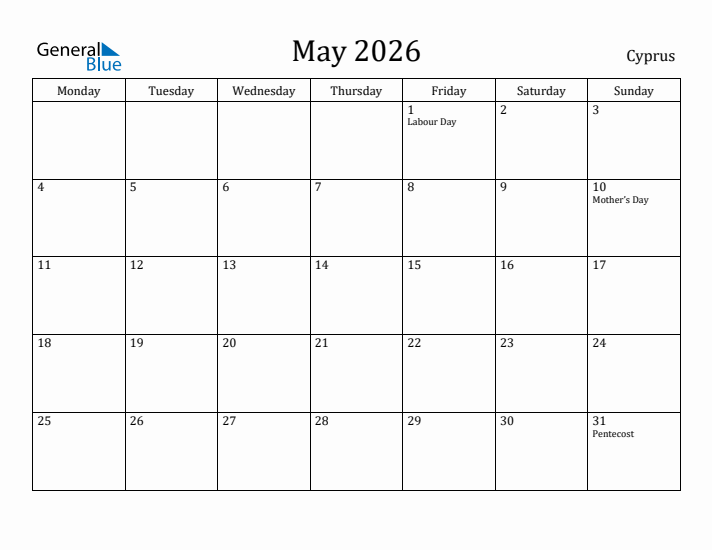 May 2026 Calendar Cyprus