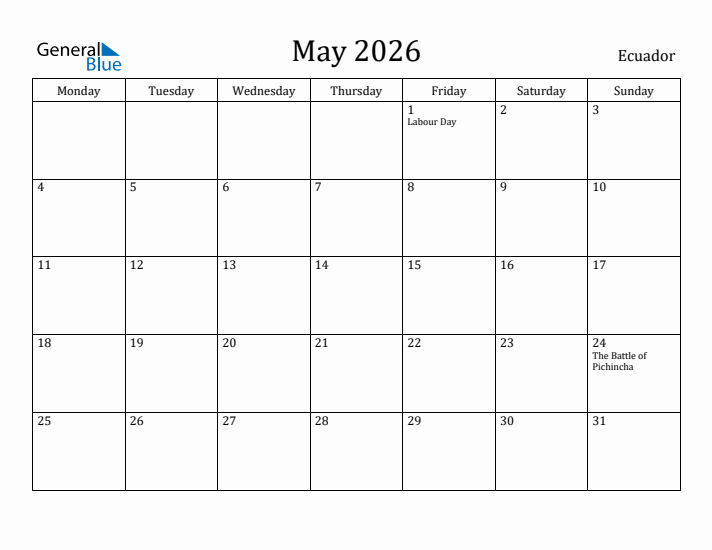 May 2026 Calendar Ecuador