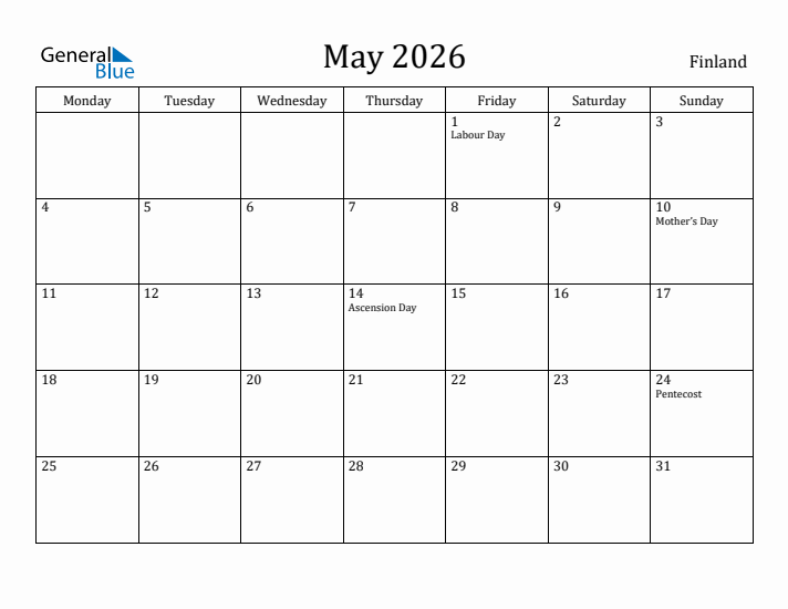 May 2026 Calendar Finland