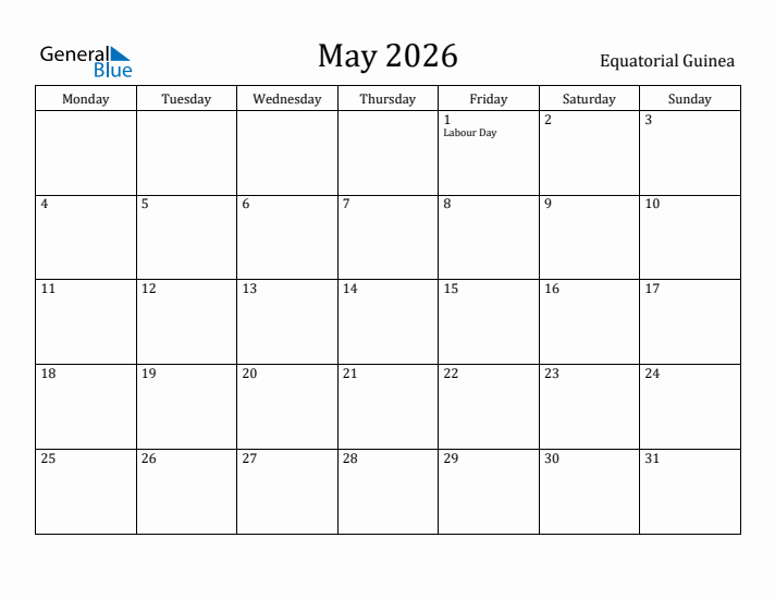 May 2026 Calendar Equatorial Guinea