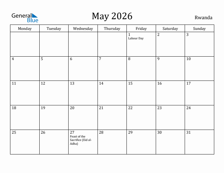 May 2026 Calendar Rwanda