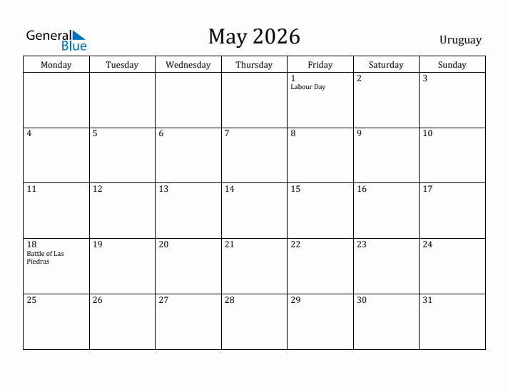 May 2026 Calendar Uruguay