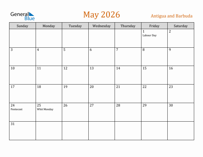 May 2026 Holiday Calendar with Sunday Start