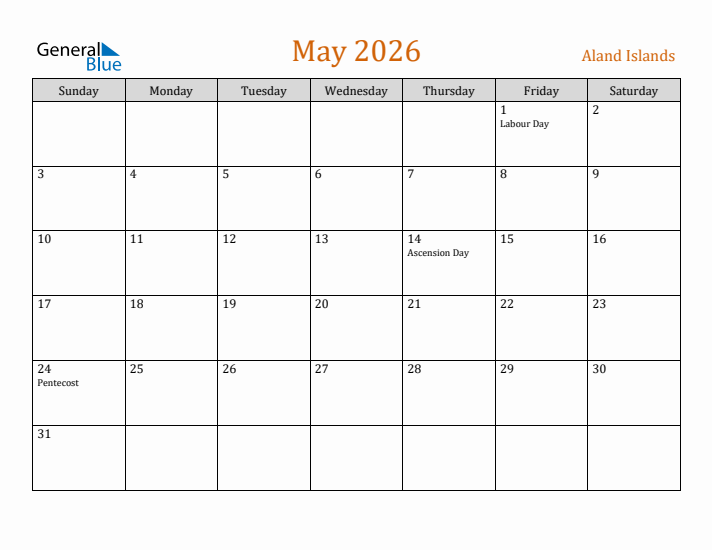 May 2026 Holiday Calendar with Sunday Start