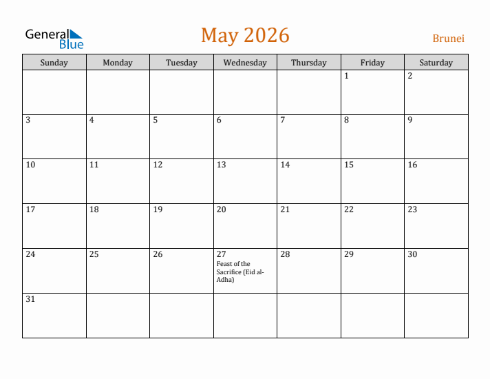 May 2026 Holiday Calendar with Sunday Start