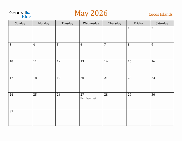 May 2026 Holiday Calendar with Sunday Start