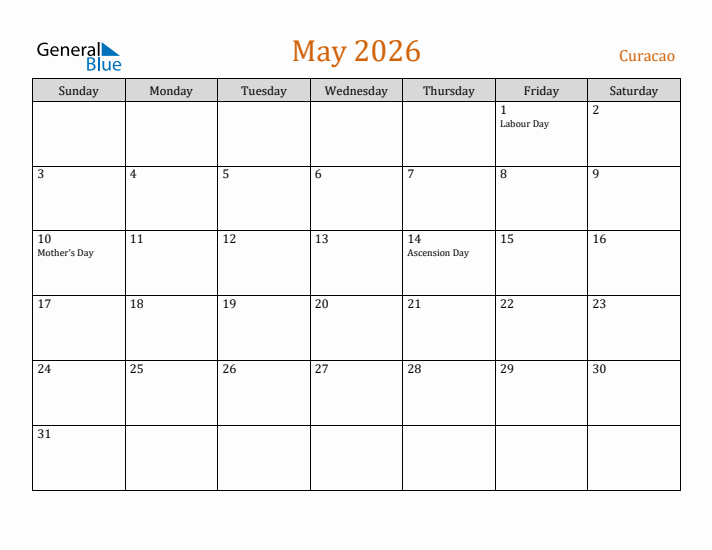 May 2026 Holiday Calendar with Sunday Start