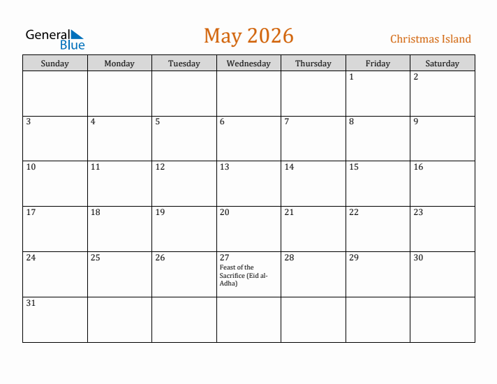 May 2026 Holiday Calendar with Sunday Start