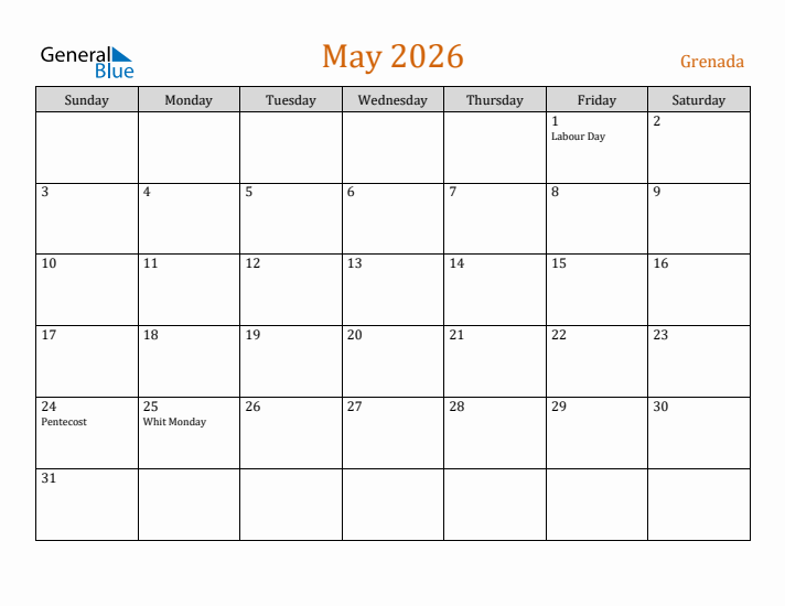 May 2026 Holiday Calendar with Sunday Start