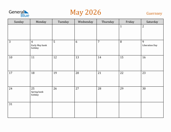 May 2026 Holiday Calendar with Sunday Start