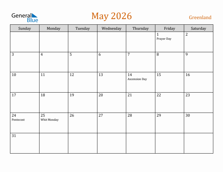 May 2026 Holiday Calendar with Sunday Start