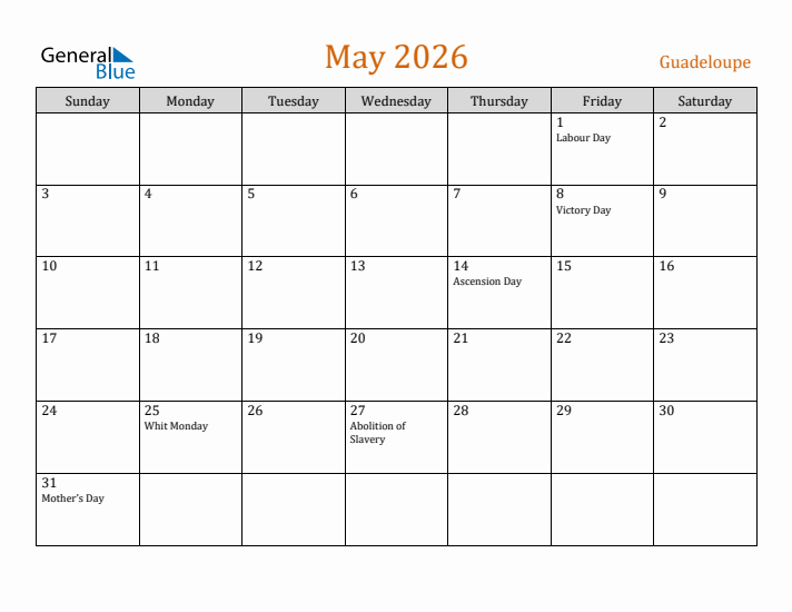 May 2026 Holiday Calendar with Sunday Start