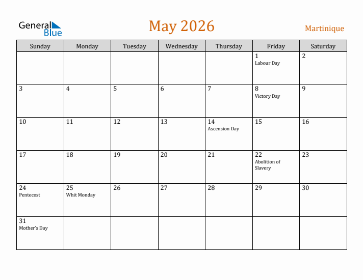 May 2026 Holiday Calendar with Sunday Start