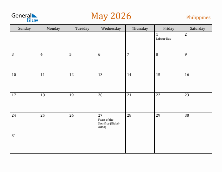 May 2026 Holiday Calendar with Sunday Start