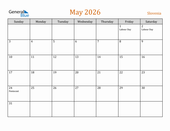 May 2026 Holiday Calendar with Sunday Start