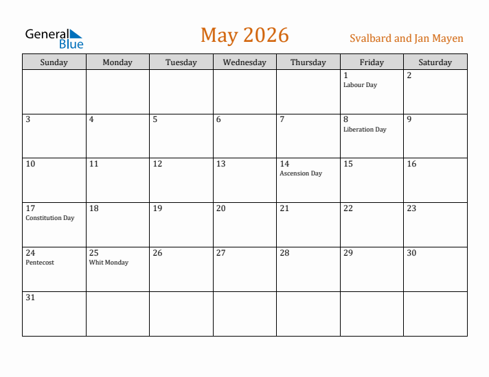 May 2026 Holiday Calendar with Sunday Start