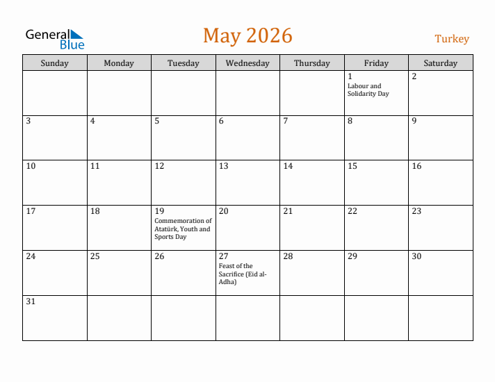 May 2026 Holiday Calendar with Sunday Start