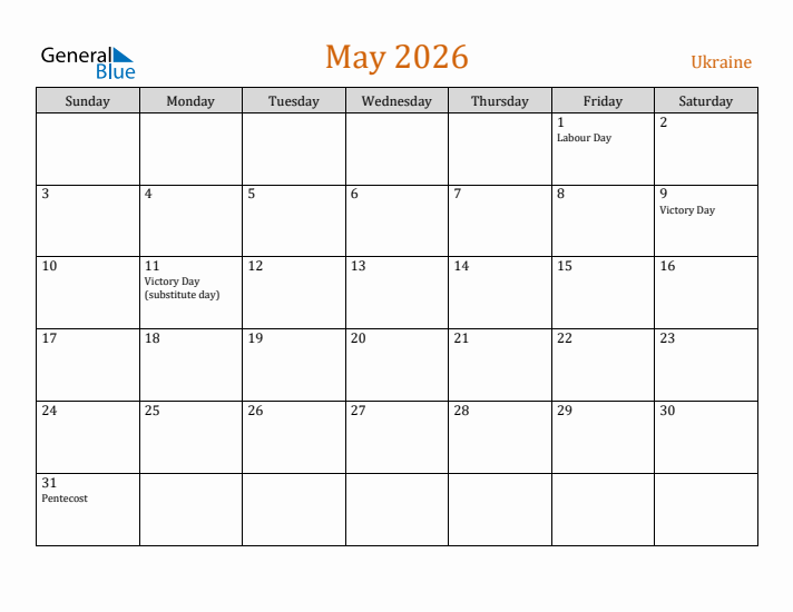 May 2026 Holiday Calendar with Sunday Start