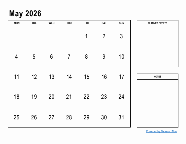 May 2026 Calendar Planner