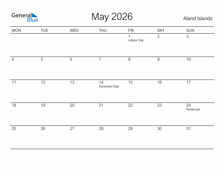 Printable May 2026 Calendar for Aland Islands