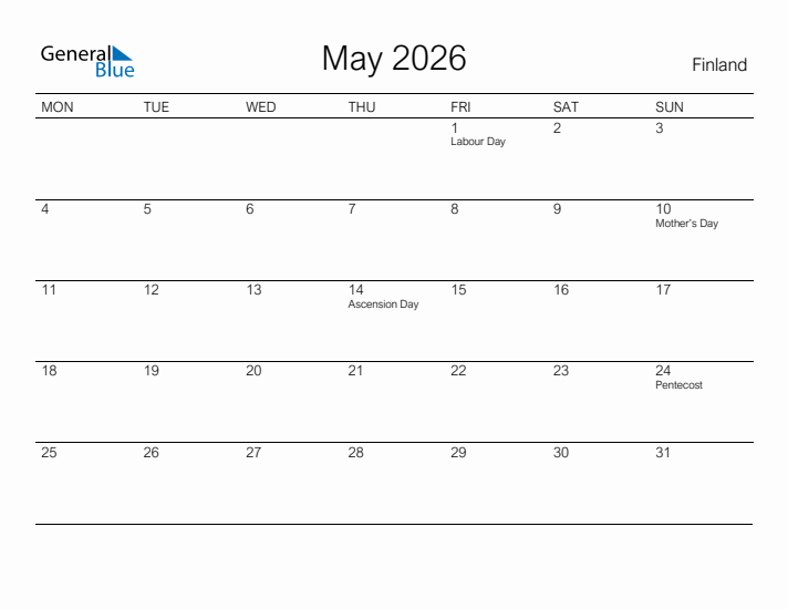 Printable May 2026 Calendar for Finland