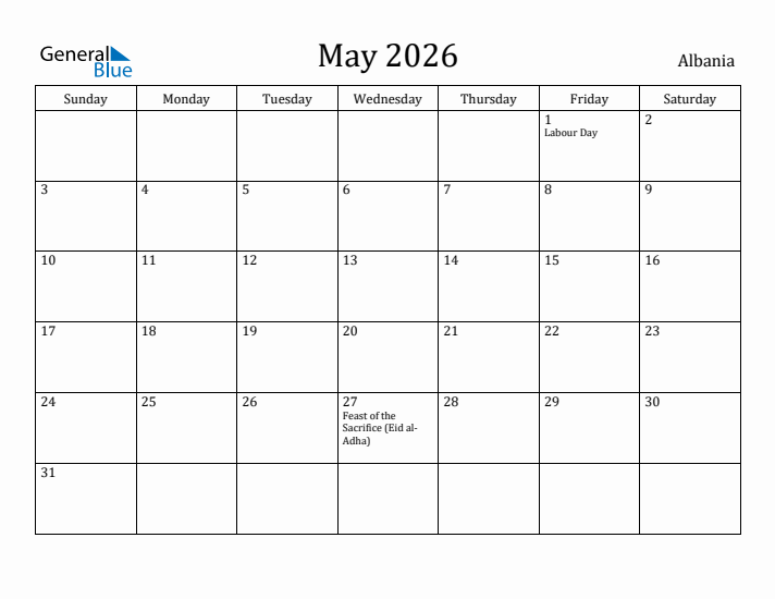 May 2026 Calendar Albania