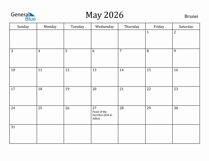 May 2026 Calendar Brunei