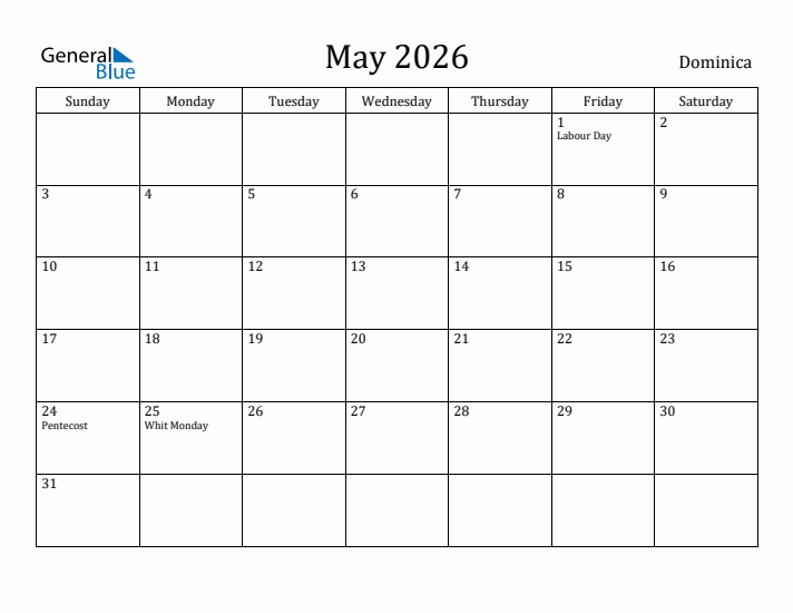 May 2026 Calendar Dominica