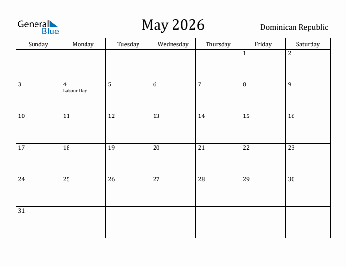 May 2026 Calendar Dominican Republic