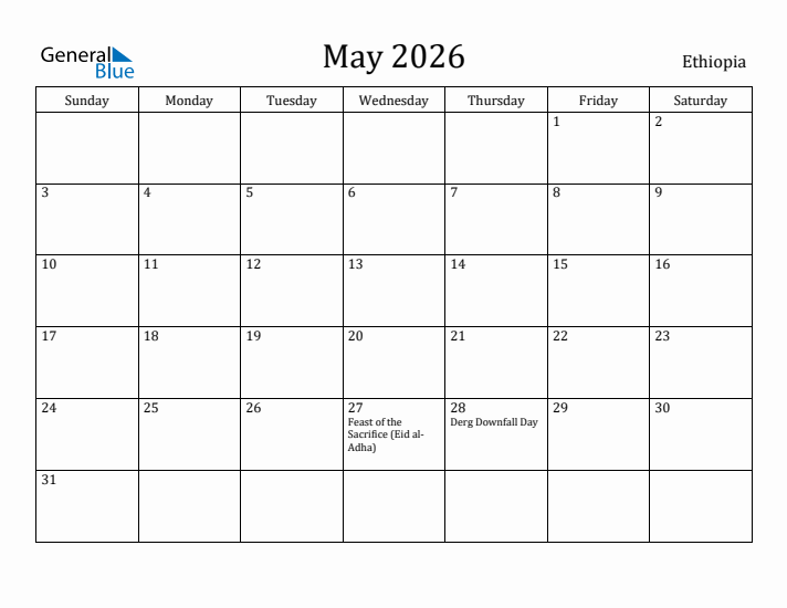 May 2026 Calendar Ethiopia