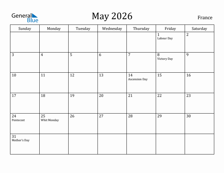 May 2026 Calendar France