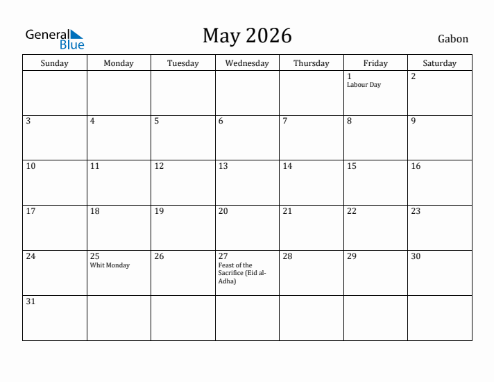 May 2026 Calendar Gabon