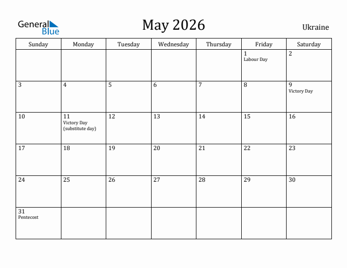 May 2026 Calendar Ukraine