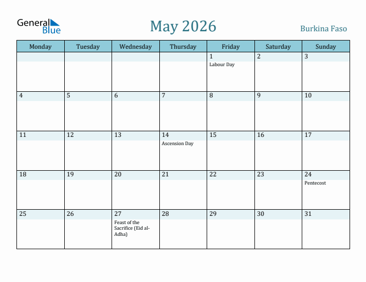 May 2026 Calendar with Holidays