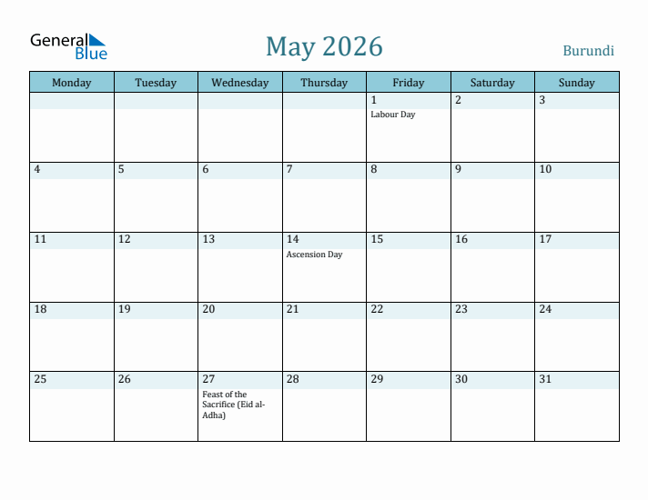 May 2026 Calendar with Holidays