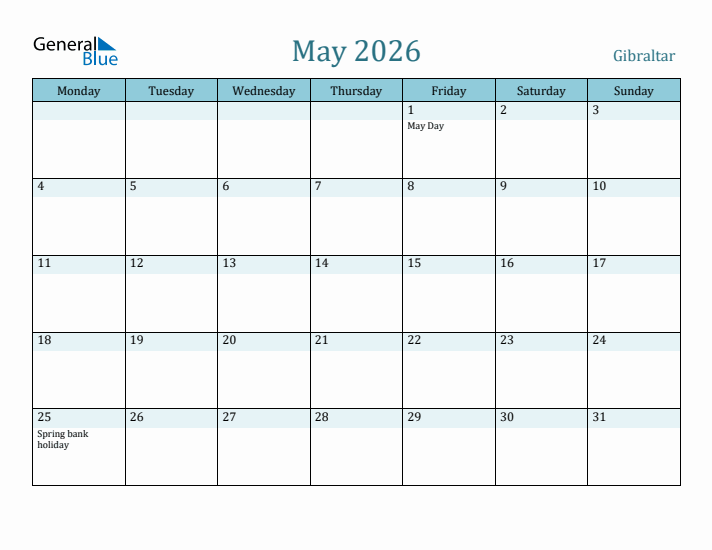 May 2026 Calendar with Holidays