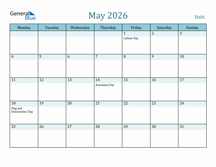 May 2026 Calendar with Holidays