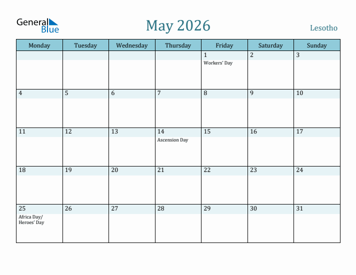 May 2026 Calendar with Holidays