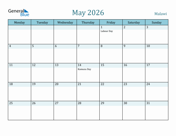 May 2026 Calendar with Holidays