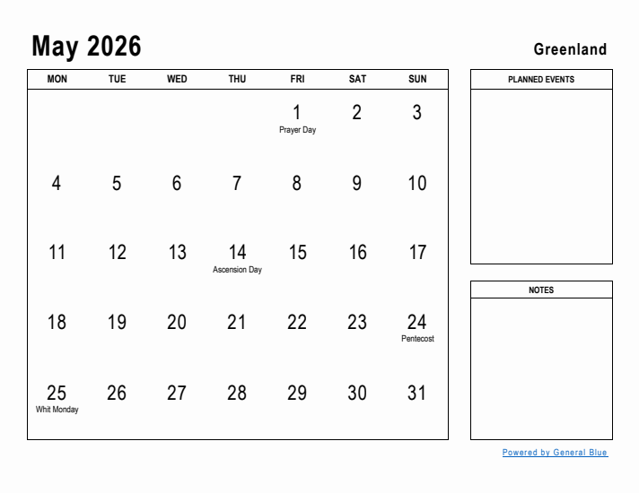 May 2026 Printable Monthly Calendar with Greenland Holidays